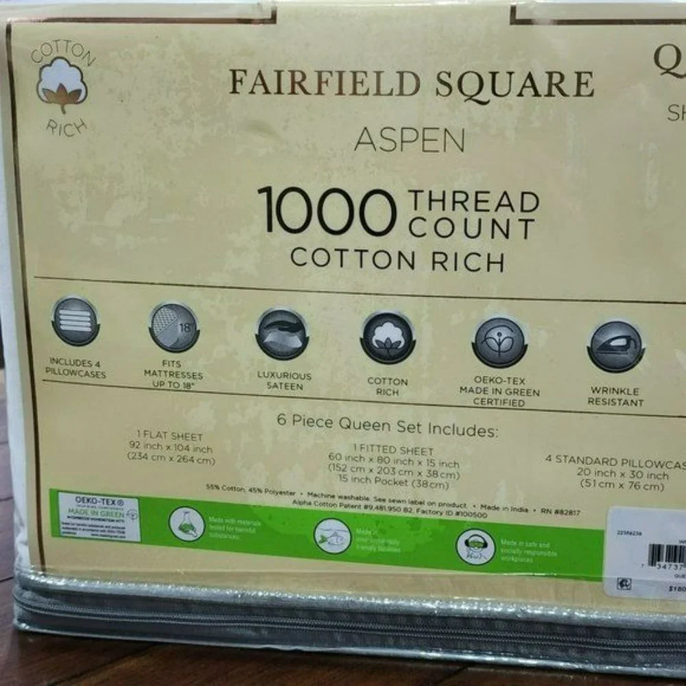 Queen Size 1000 Thread Count Cotton Rich Luxurious Sateen White Sheet Set 6 pcs